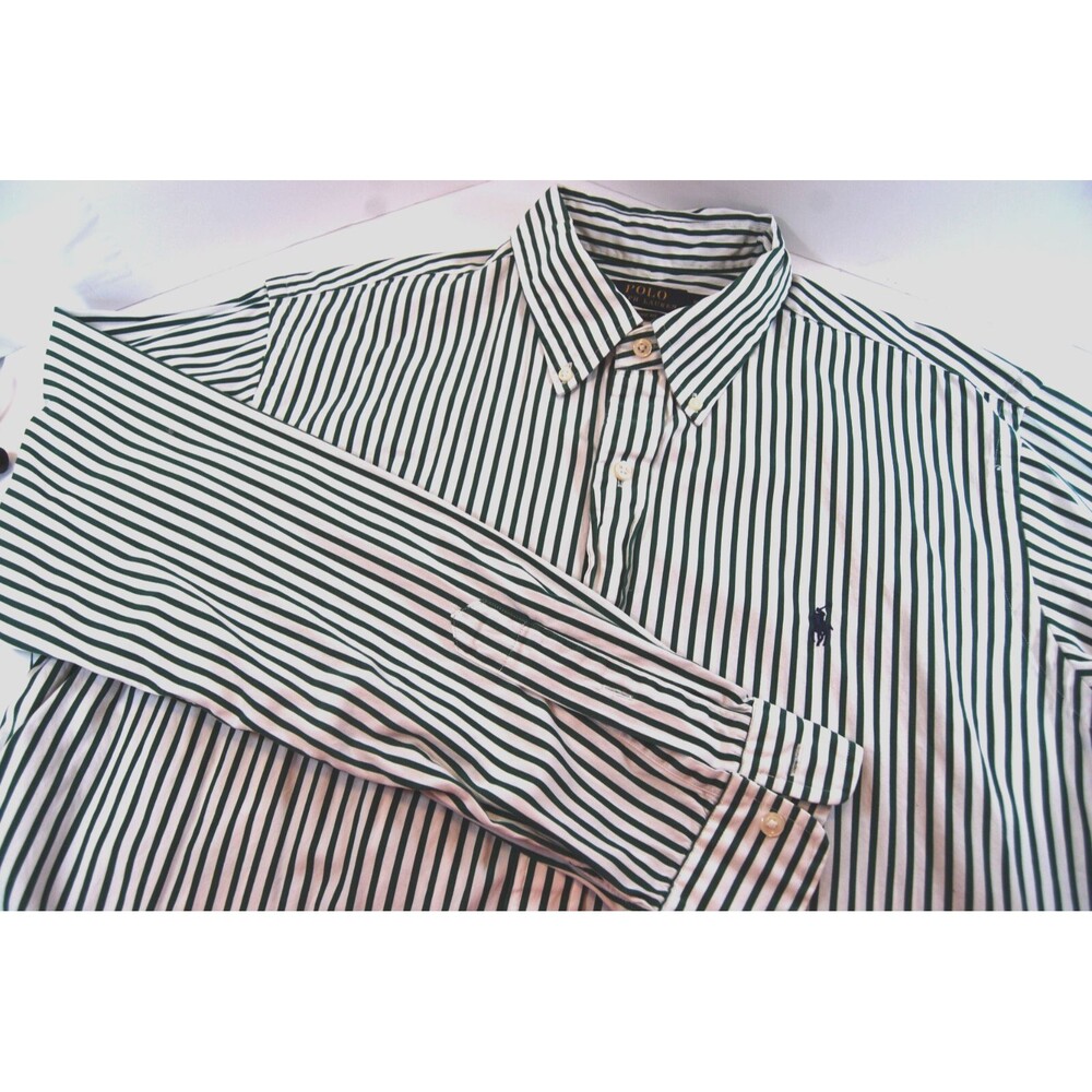 Polo Ralph Lauren Classic Fit Striped Stretch Poplin Shirt Green Navy Pony XL